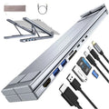 8-in-1 Aluminum Docking Station & Laptop Stand with USB-C/Hub/HDMI, Cooling Pad & Tablet Holder (Universal)